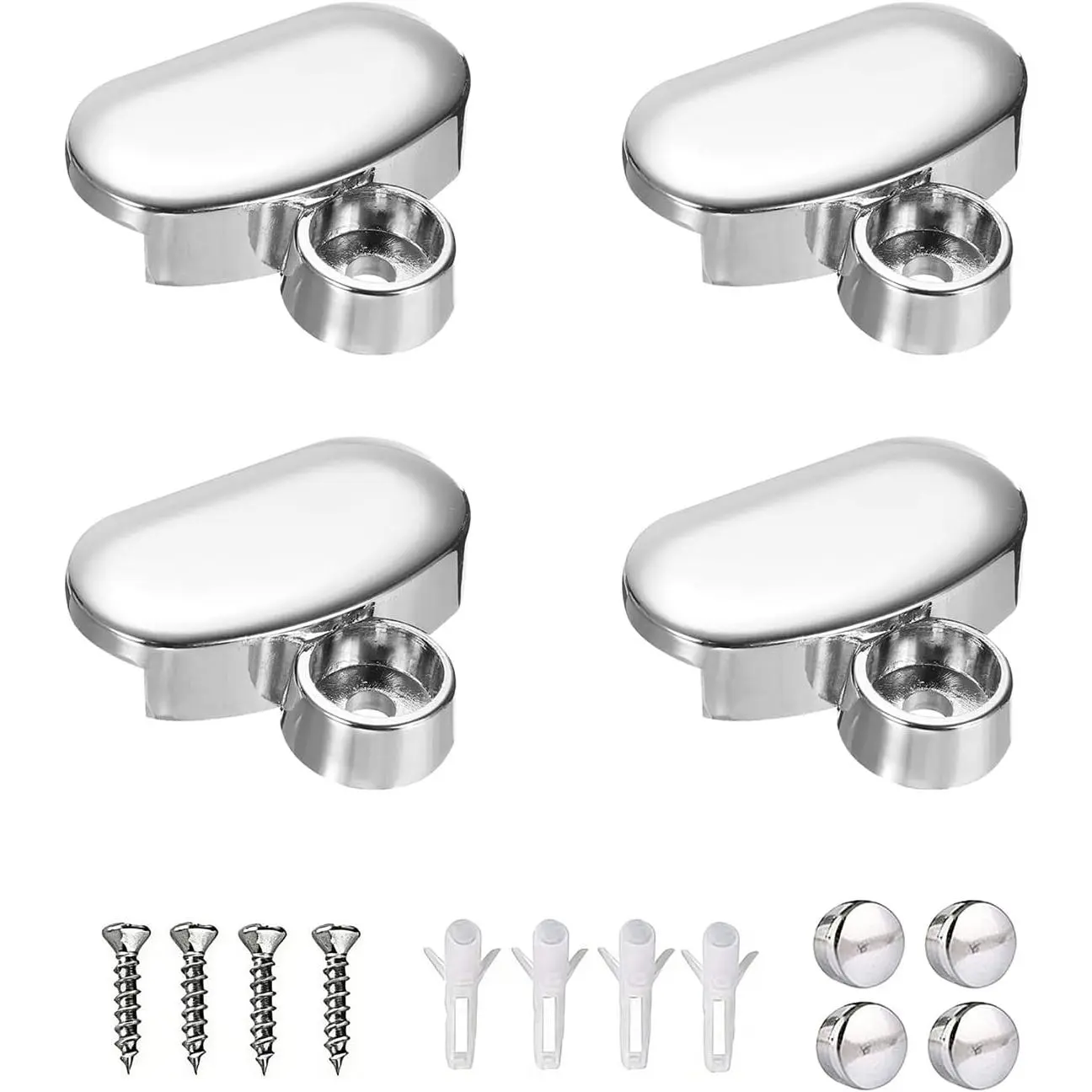 4 Pcs Zinc Alloy Heavy-Duty Wall Mount Mirror Clips with Screws, Oval Floating Glass Mirror Brackets Holder for Bathroom, Fits 3-5mm Thick Glass Surfaces, Clips + Screws, Mirror Mounting