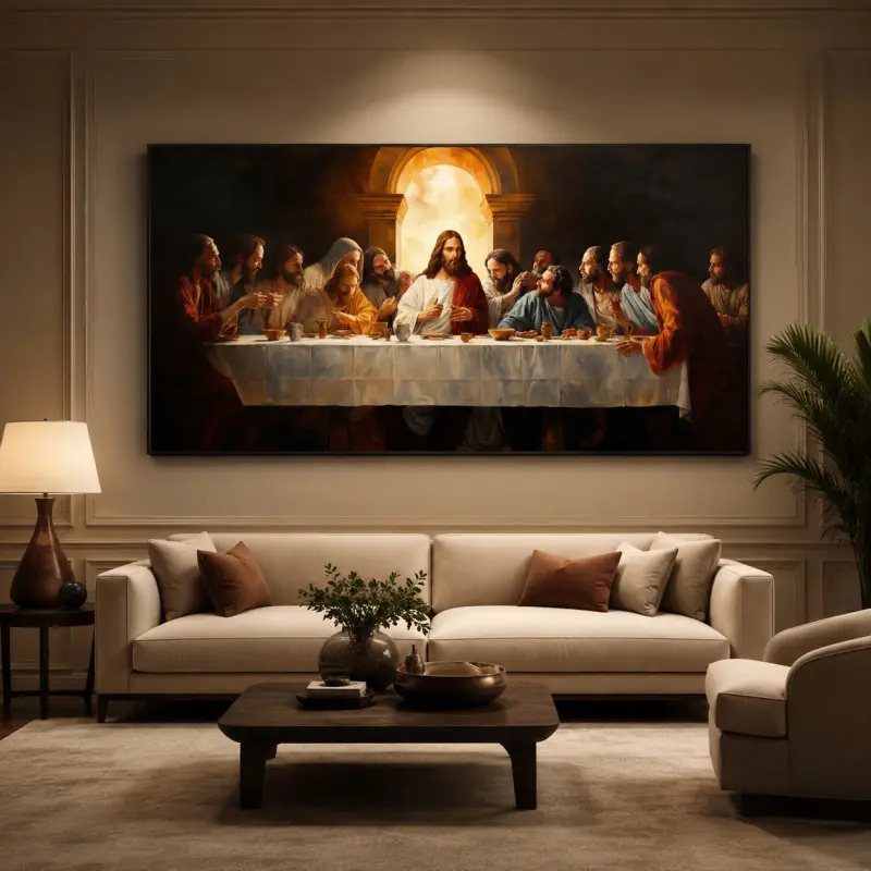 Minimalist Last Supper Biblical Themed Canvas Wall Art - Jesus and Disciples Print, Faith Decor Wall Decor, Home Supplies for Living Room Kid Room, Thoughtful Christian Gift, Religious