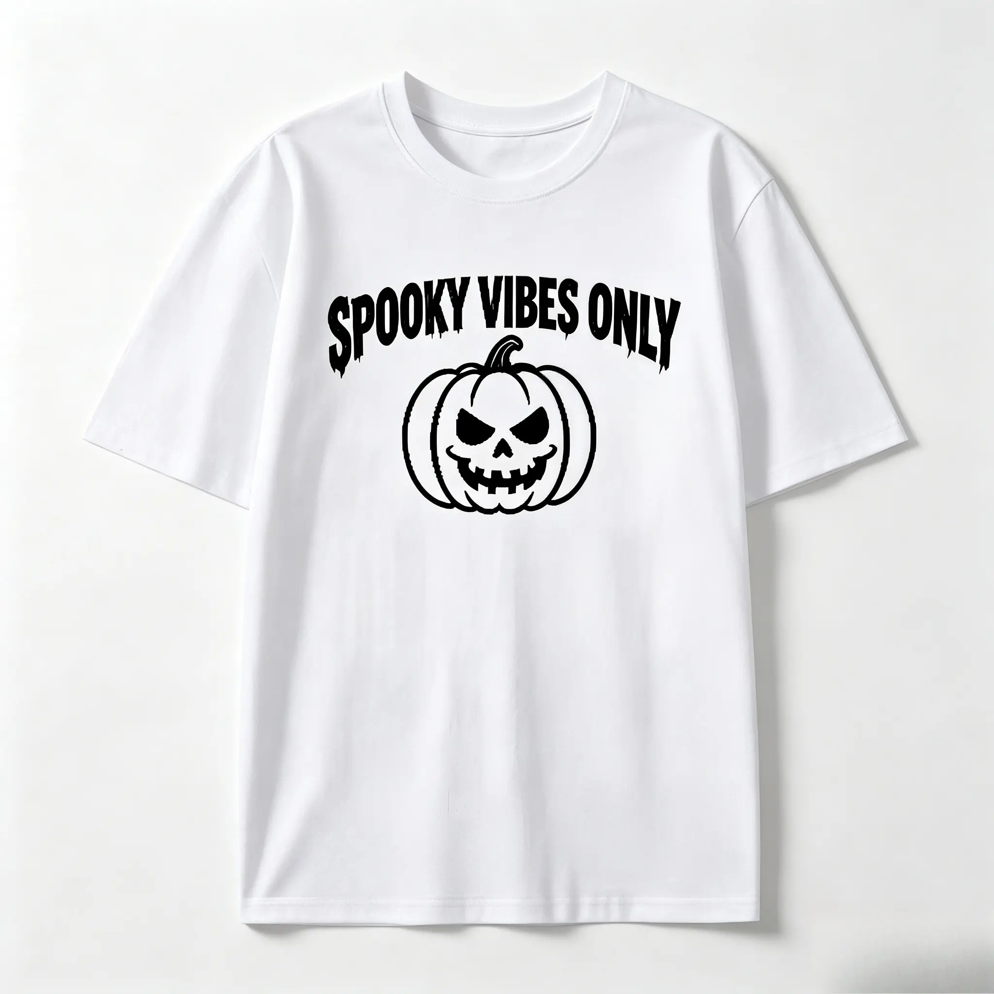 Spooky Vibes Only Halloween Jack O Lantern Pumpkin Graphic Oversized Cotton T-Shirt, Fashion Casual Outfit, Cute Halloween Gift For Him Her Family Friends, Valentine's Day Holiday Present