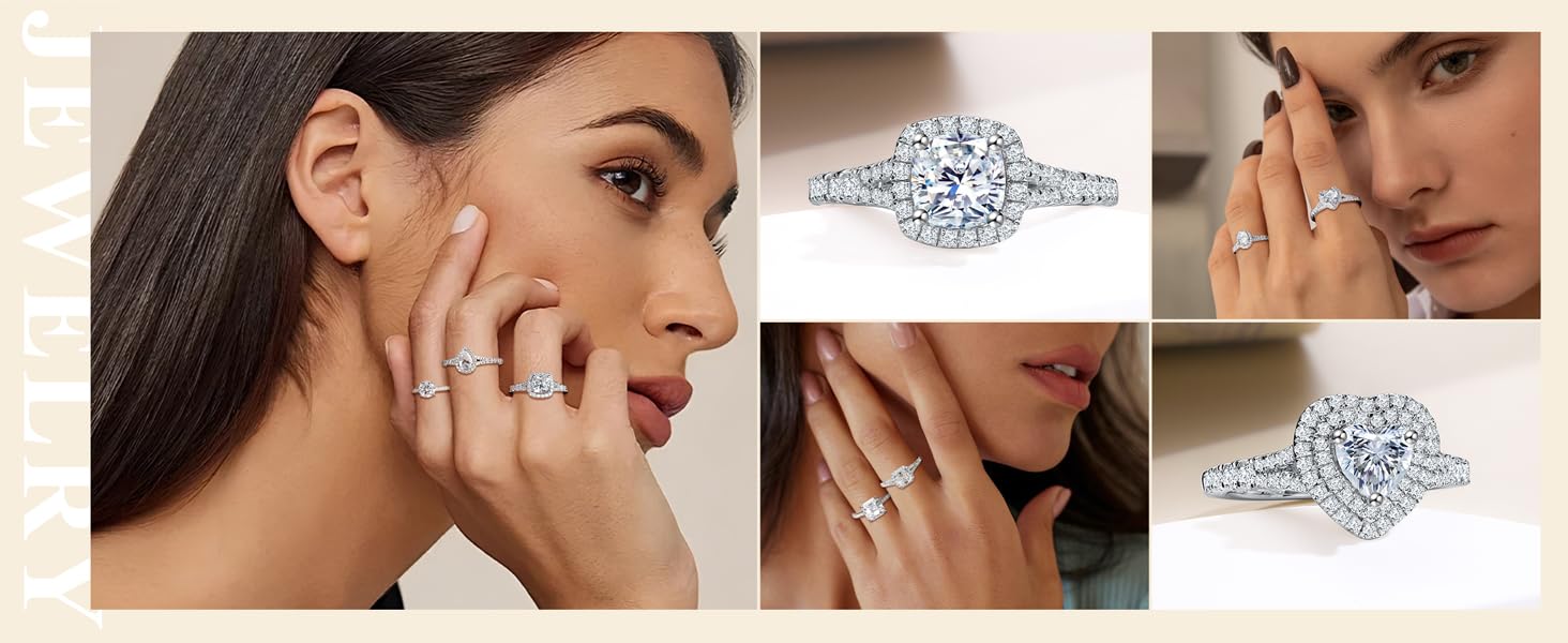 Moissanite engagement ring, D color clarity, 1.2-1.7 carats, 925 sterling silver plated with 18K platinum, cushion/heart/oval/princess cut women's engagement ring is an excellent gift