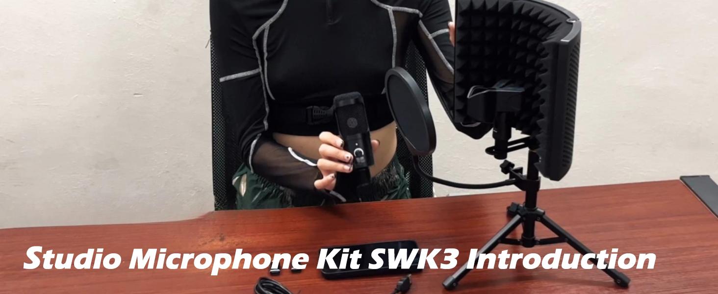 Studio Recording Microphone Isolation Shield with Pop Filter and Metal Tripod Stand, Studio Mic to PC Laptop Smartphone, Music Microphone for Recording Singing Podcasting