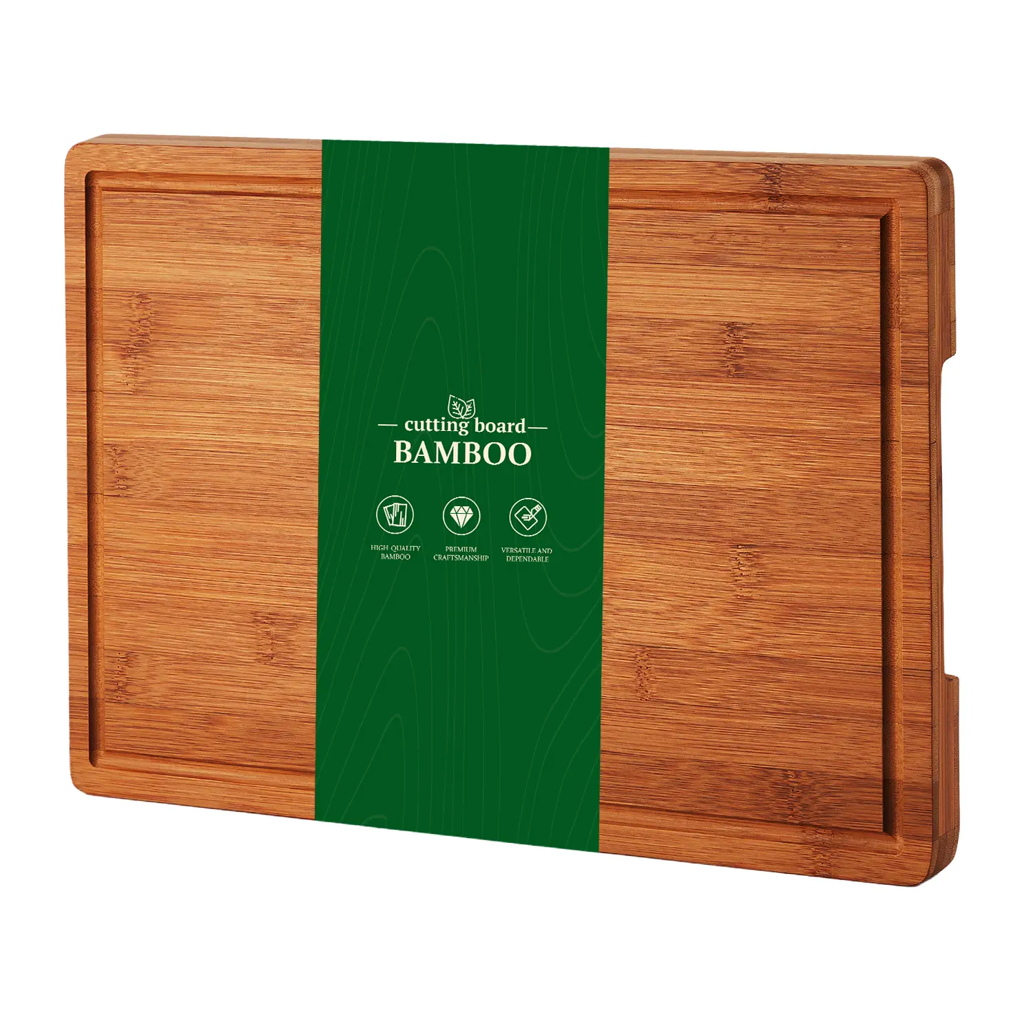 16x11x1 Inch Carbonized Bamboo Cutting Board, Deep Juice Groove, Built-In Handles, Knife-Friendly, Heavy-Duty Chopping Block