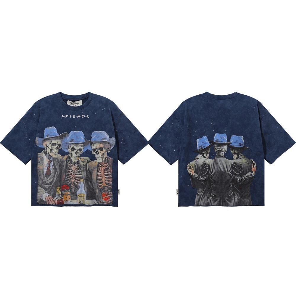 Retro Y2K BKYS Hip Hop Streetwear T-Shirt, Vintage Washed Heavyweight Bling Rhinestone Glitter Print, Loose Casual Unisex Cotton Short Sleeve Tee