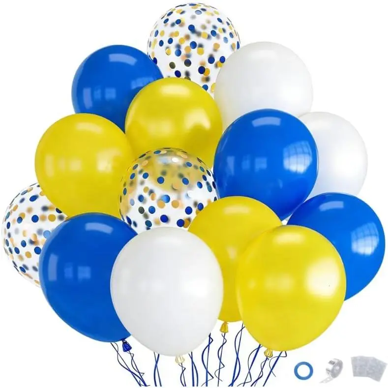 Yellow and Blue Balloons, 70 count Blue Yellow White Balloons for Birthday  Shower Graduation Party