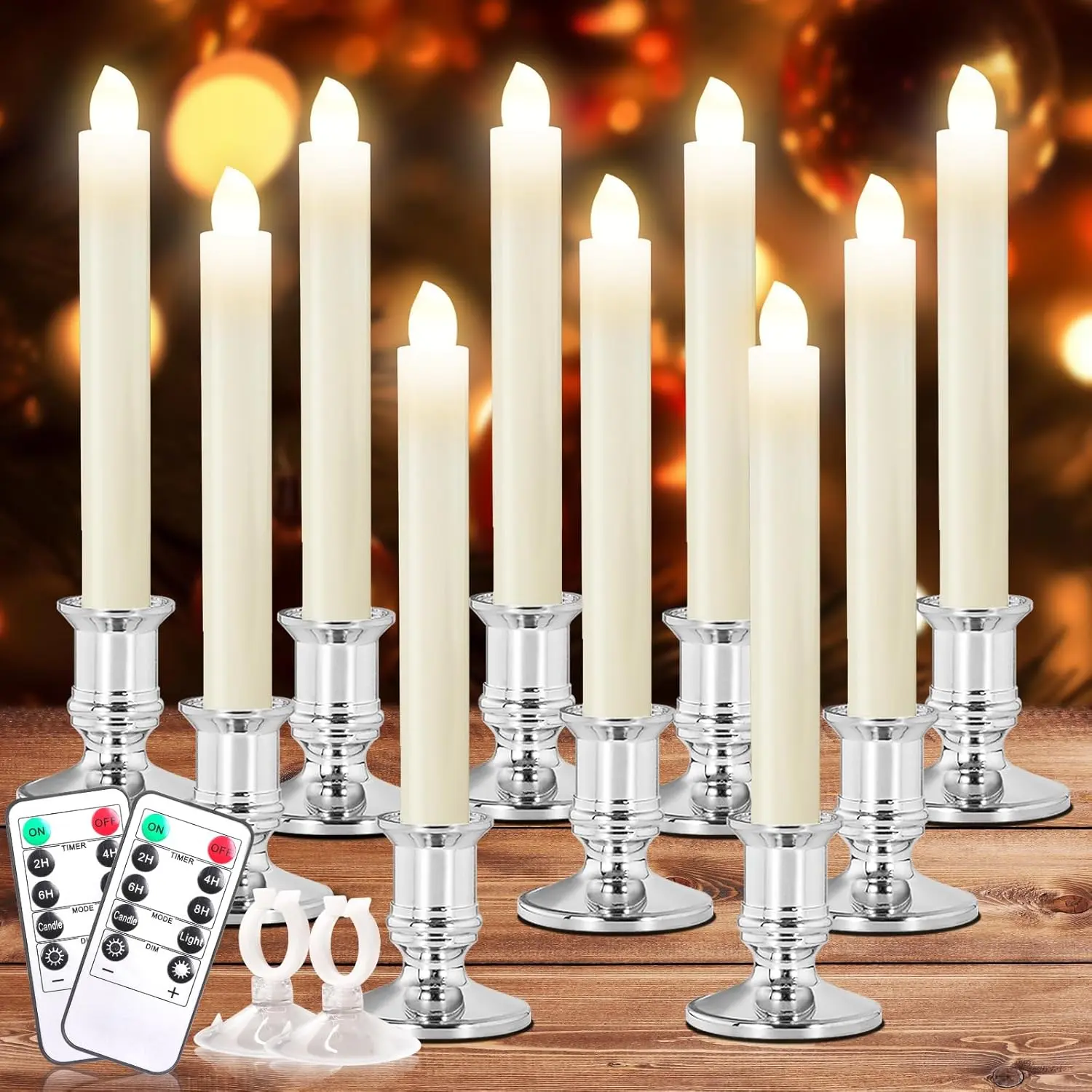 10 Pack Christmas Window Candles with Timer Remote,  Operated Electric LED Candles with Holder/Suction Cups for Christmas Decorations,