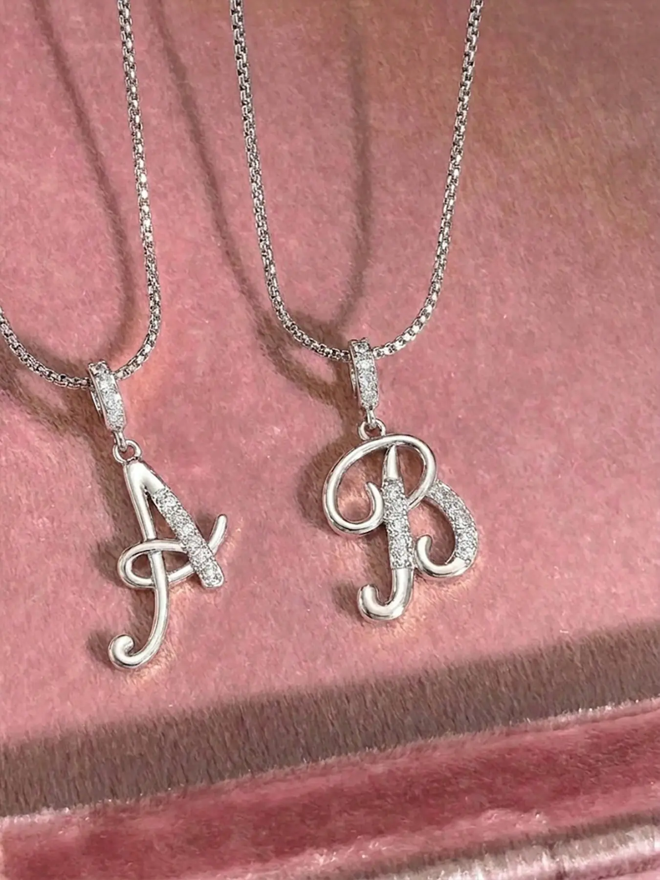 Personalized Square Zirconia Necklace, Alphabet Letter Necklace, Elegant Handwritten Letter Pendant, Silver Color Stainless Steel, Unisex Daily Wear Jewelry