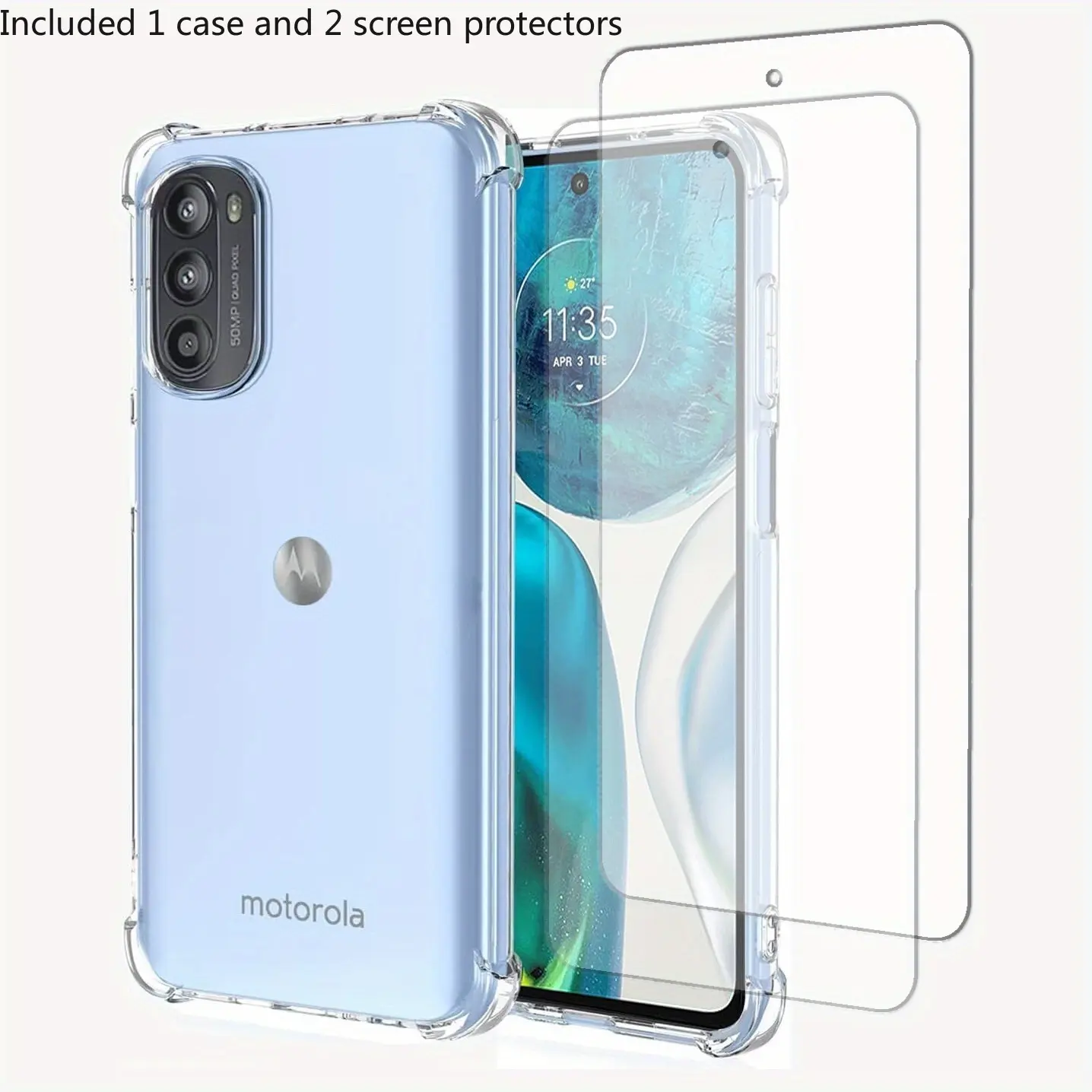 Case for Motorola Moto G52 / Moto G82, with 2 Pieces Tempered Glass Screen Protector, Clear Phone Case with Reinforced Corners Camera Protection Bumper Slim Fit Shockproof Flexible TPU Case, Transparent