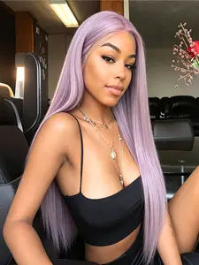 Icy Lavender Purple Straight Lace Front Wig 28" Synthetic Hair 13x4 HD Lace Front Pre-Plucked Natural Hairline Heat Resistant Free Part Everyday Glam