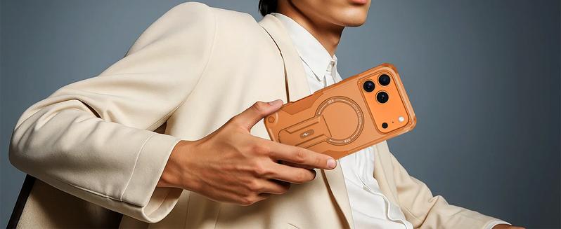 for iPhone 17 Pro Case with Privacy Tempered Glass Screen Protector & Camera Lens Protector, Compatible with MagSafe, Invisible Kickstand, Shockproof Phone Cover, Orange