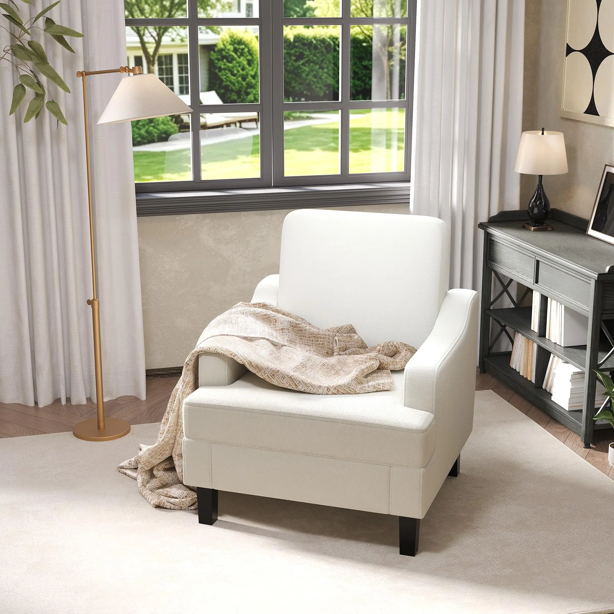 Chenille Accent Chair – Cozy Living Room Armchair for Small Spaces, Compact Upholstered Single Sofa for Reading Nook, Bedroom or Apartment, Easy Assembly