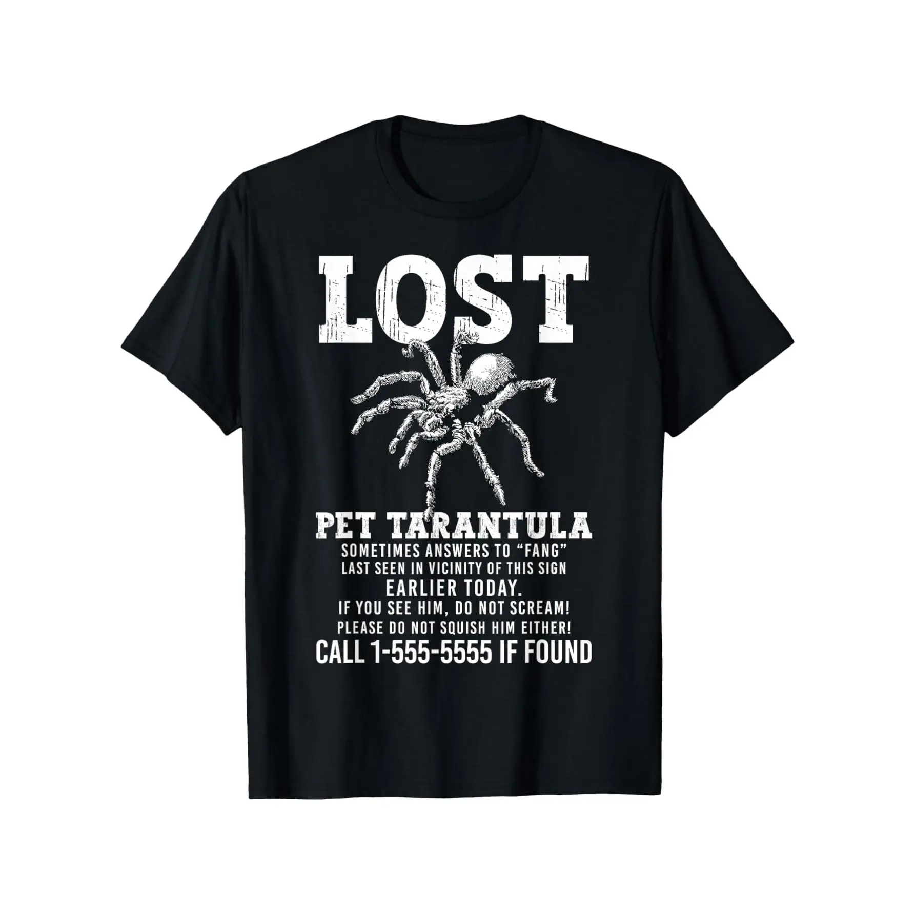 [100% Cotton] 100% Cotton Funny Lost Pet Tarantula Spider T-Shirt for Men & Women - 100% Cotton Casual Short Sleeve Shirt with Tarantula Print & "Call 305-555-5555" Parody Design, S-XXXL Sizes for Arachnid Lovers & Bug Enthusiasts