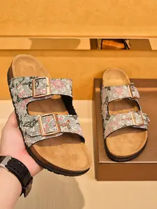 Neutral Retro Floral/street Print Cork Sandals, Ergonomic Suede Footbed, Reinforced Anti-Slip Sole, Unisex Daily Wear Shoes