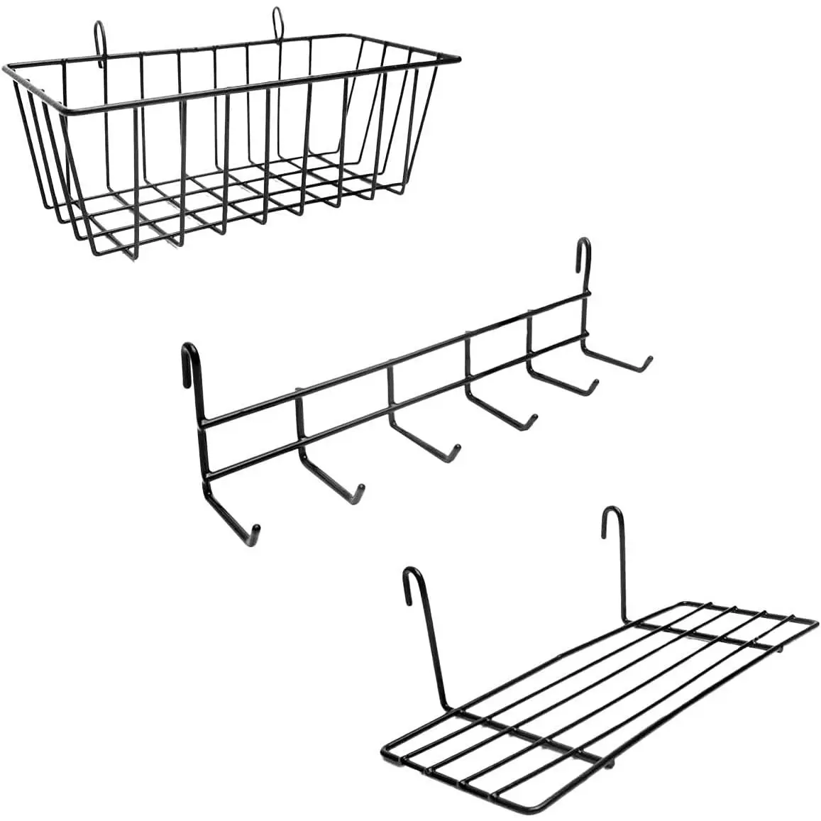 New ODOXIA Wall Grid Accessories | Hanging Basket, Hooks Rack & Shelf | Wire Panel Display Shelf & Hooks | Grid Storage