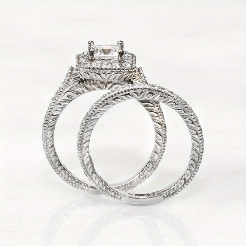 Vintage Princess 2-Piece Bridal Ring Set Sparkling Simulated Diamond Engagement Ring & Wedding Band Elegant Bride Jewelry