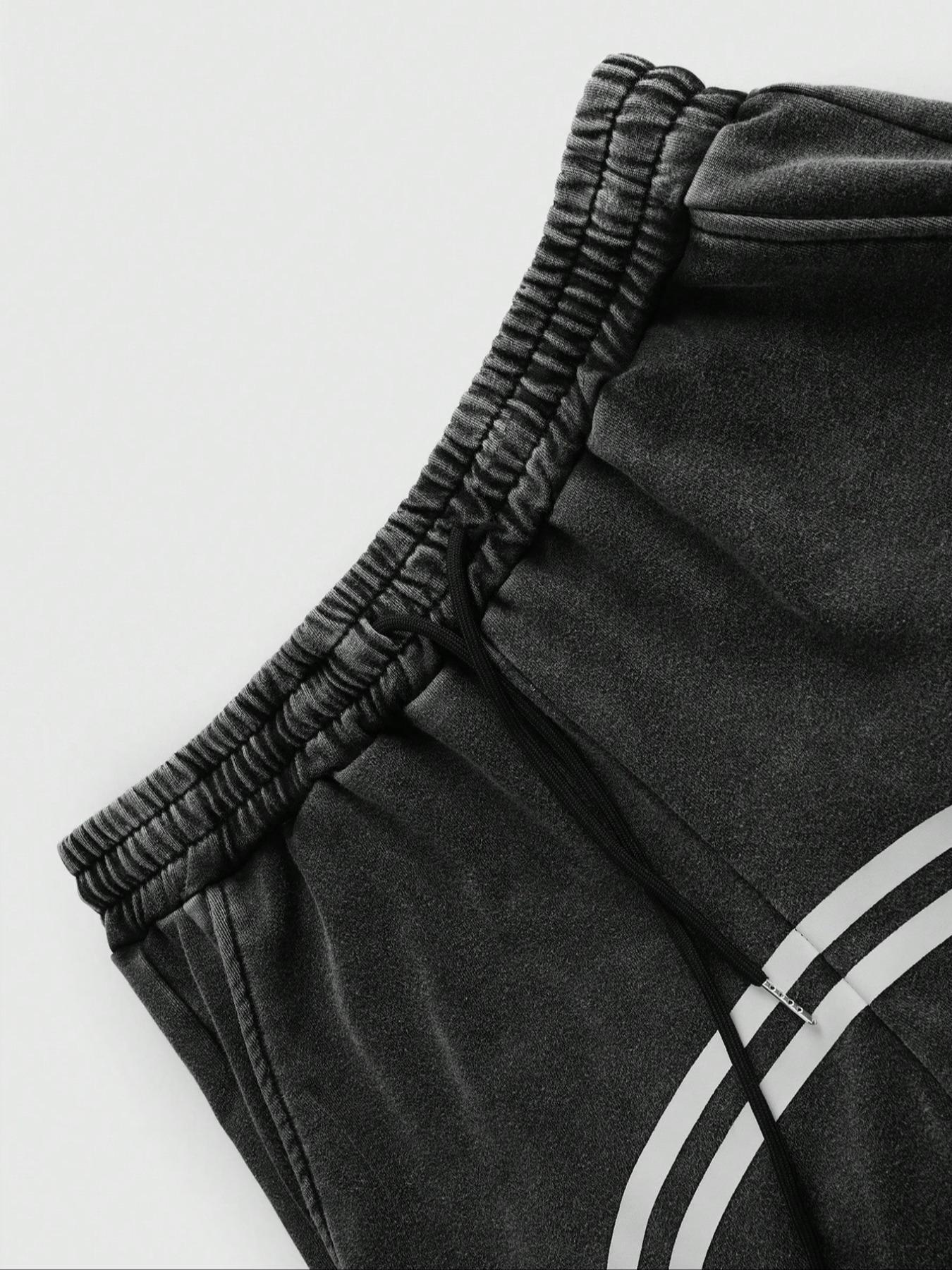 Men's Star & Striped Print Washed Distressed Drawstring Waist Sports Sweatpants, Regular Fit Casual Comfy Fashion Pocket & Zipper Design Pants for Fall & Winter, Sports Bottoms, Casual Athletic Pants, Athleisure Style Bottoms