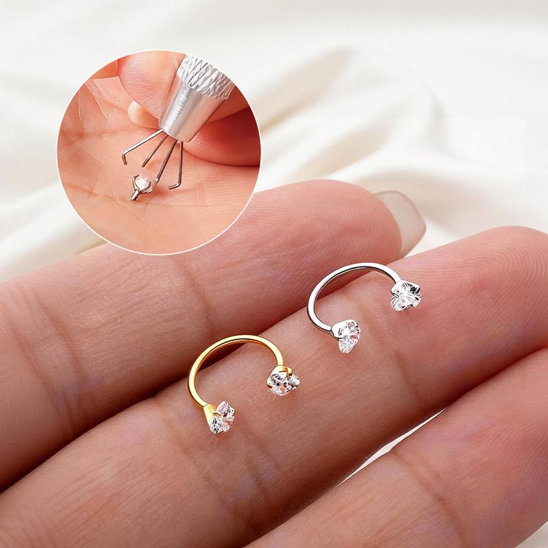 20G/18G 7mm Horseshoe Nose Hoop Nose ring(Free Gem Picker Tool Gift Box) Internally Threaded Gems Nose Ring