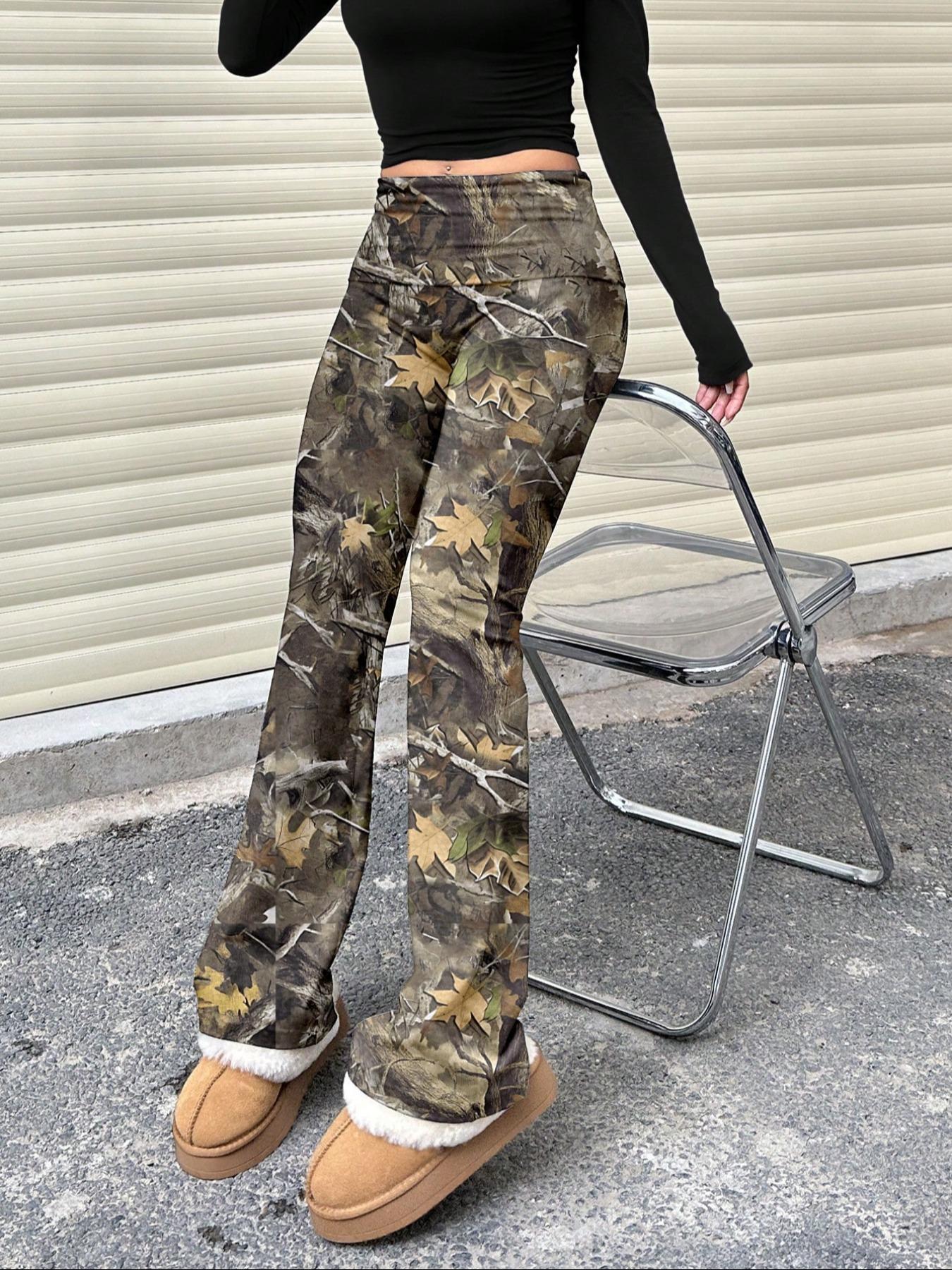 Women's Plain Ruched Flared Leggings, Casual Comfy High Stretch Bell Bottom Trousers for Daily Wear, Ladies Bottoms for All Seasons