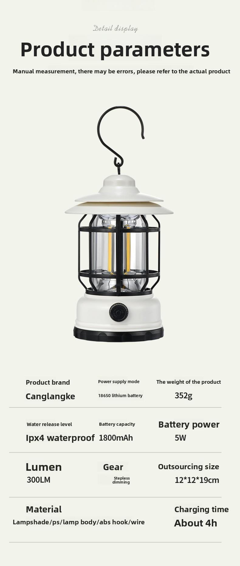 Outdoor Camping Lantern USB Rechargeable LED Light Long Lasting Battery Retro Tent Lamp for Night Market Party Atmosphere Lighting Portable Hiking Lanterns