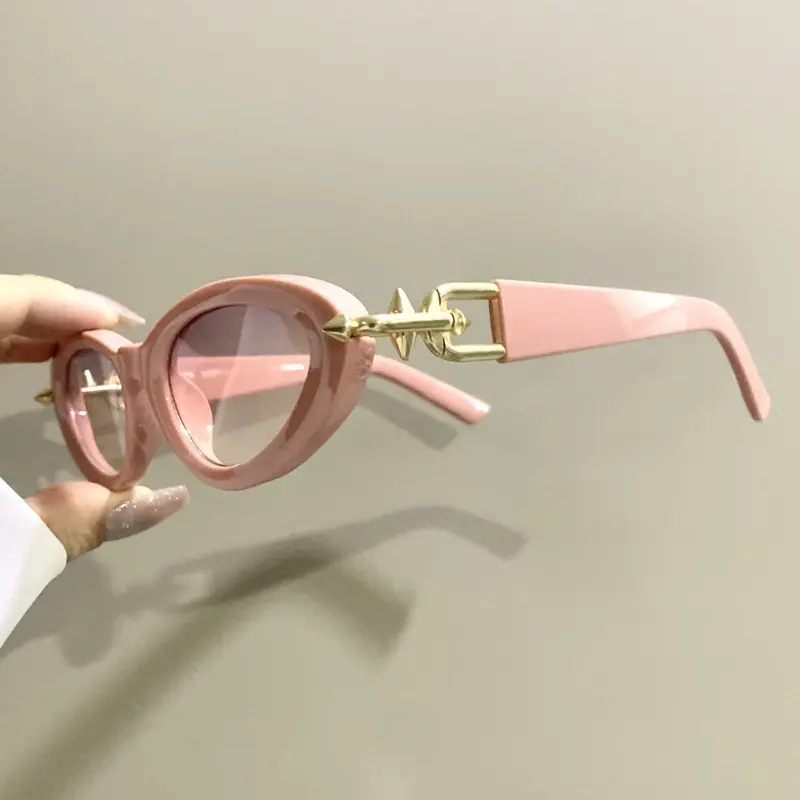 Small Frame Cat Eye Glasses, Stylish Glasses Retro Fashionable Decorative Eyeglasses for Men and Women, Novel Hollow Metal Hinges, Eyewear