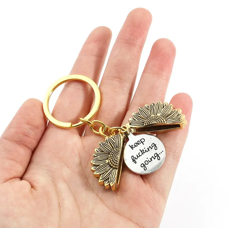 Unisex Plain Sunflower Round Keychain - Durable Zinc Alloy Mix, Motivational Tag Fashion Accessory, Girlfriend Birthday Gift, Birthday Gift Ideas