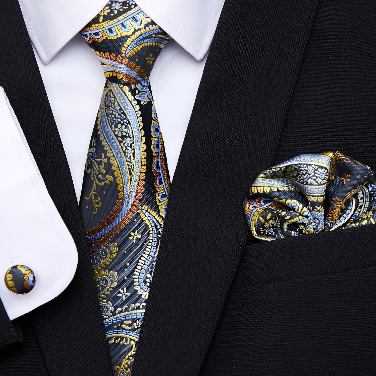 Paisley tie, pocket square, cufflink set gift box, men's tie 7.5 cm, suitable for holidays, weddings, and work