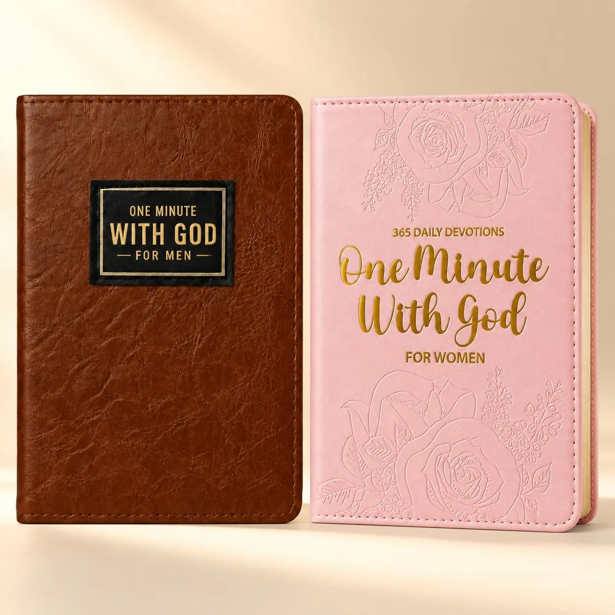 1-Minute With God Devotional Notebook Set, Brown Faux Leather 365-Day Devotions, Portable Christian Reflection Book, Bible Study & Prayer Office Supply, Gift for Couples, Birthday Present