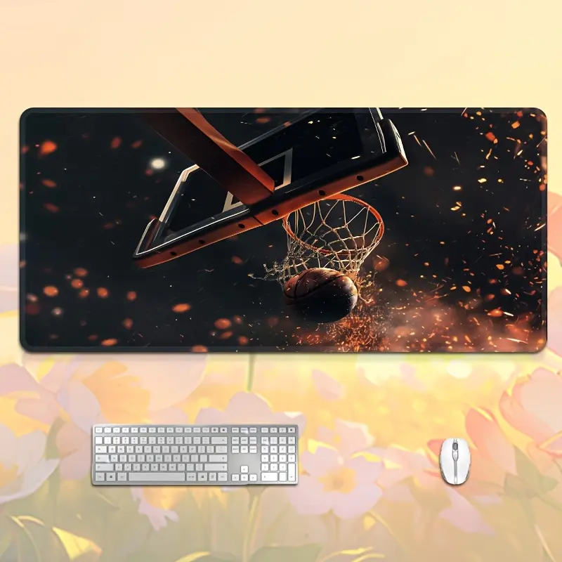 High-definition basketball design mouse pad, extra-large rectangular shape, non-slip and durable rubber material, with vibrant printed patterns. Suitable for office, home decoration, and gaming scenarios. An ideal gift for Christmas, Thanksgiving, Hallowe