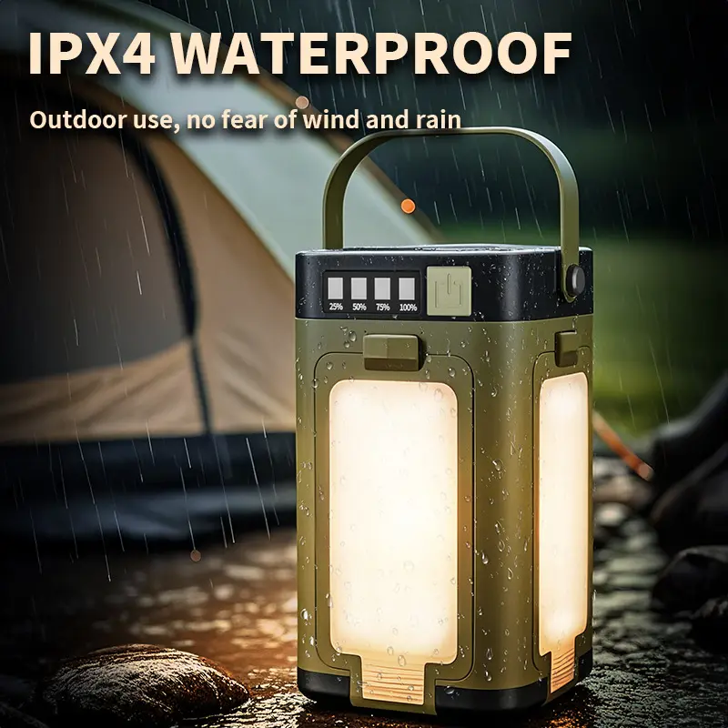 Rechargeable Solar Camping Lantern - 4-Leaf Folding Strip, Ambient Lighting, External Charging, Splash-Proof, Laser Flashlight for Emergency Hiking Outdoor Use with Clean Lens