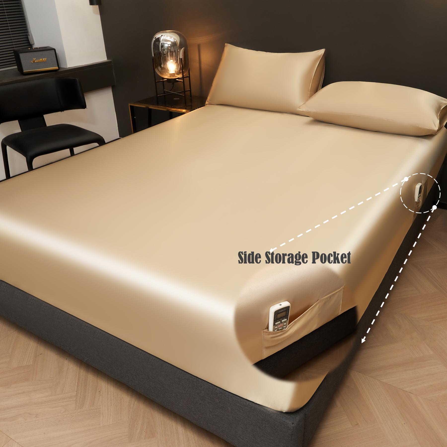 Solid Color Satin Fitted Sheet and Pillowcase Set, Silky Bed Sheets, Soft Breathable Sheet, Soft & Comfortable Bedding Set for Bedroom & Hotel #TOP PICKS