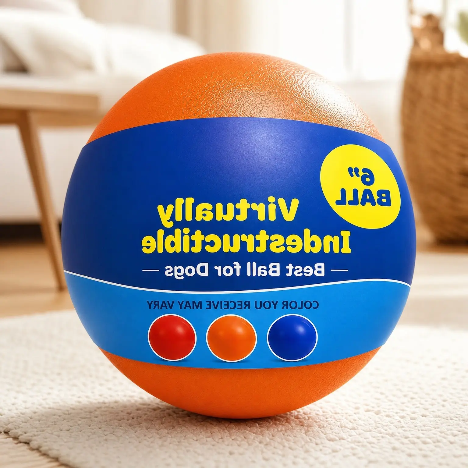 Virtually Indestructible 6 Inch Hard Plastic Interactive Dog Ball Toy for Large Breeds 15-50 lbs - Herding & Push Play, Floats in Water, Made in USA - Colors May VaryGift