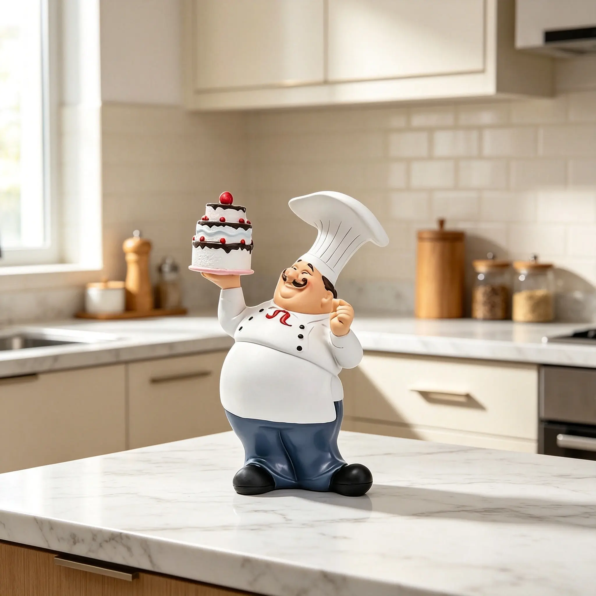 Baking Chef Statue - A resin statue of a chef satisfied with desserts, suitable for restaurant decoration, dessert shop decoration, no electricity required, a perfect gift, Art Figurine