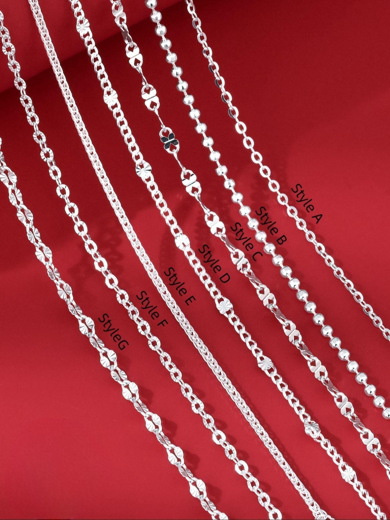 S999 Sterling Silver Women's Elegant Chain Necklace, Exquisite Trendy Chain Necklace, Chic Gorgeous Jewelry As Gift for Girlfriend