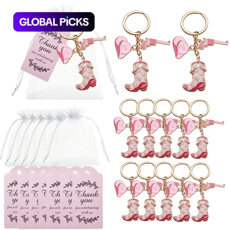 36pcs Western Cowgirl Keychain Set, Denim Style Party Favors with Hats & Boots, Cute Country Star Boot Hat Keychains, Includes 12 Thank Cards, Keychain Pendant, Keychain Collectibles, Keyrings #GLOBAL PICKS