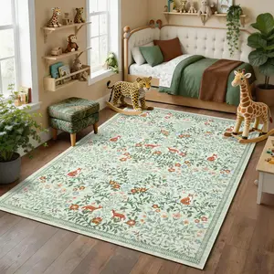 Garvee Fox Print Rug Vintage Floral Rug Soft Non Slip Washable Ultra Thin Foldable Interior Decorative Rug For Bedrooms Living Rooms Dining Rooms Studies And Playrooms waterproof area rug