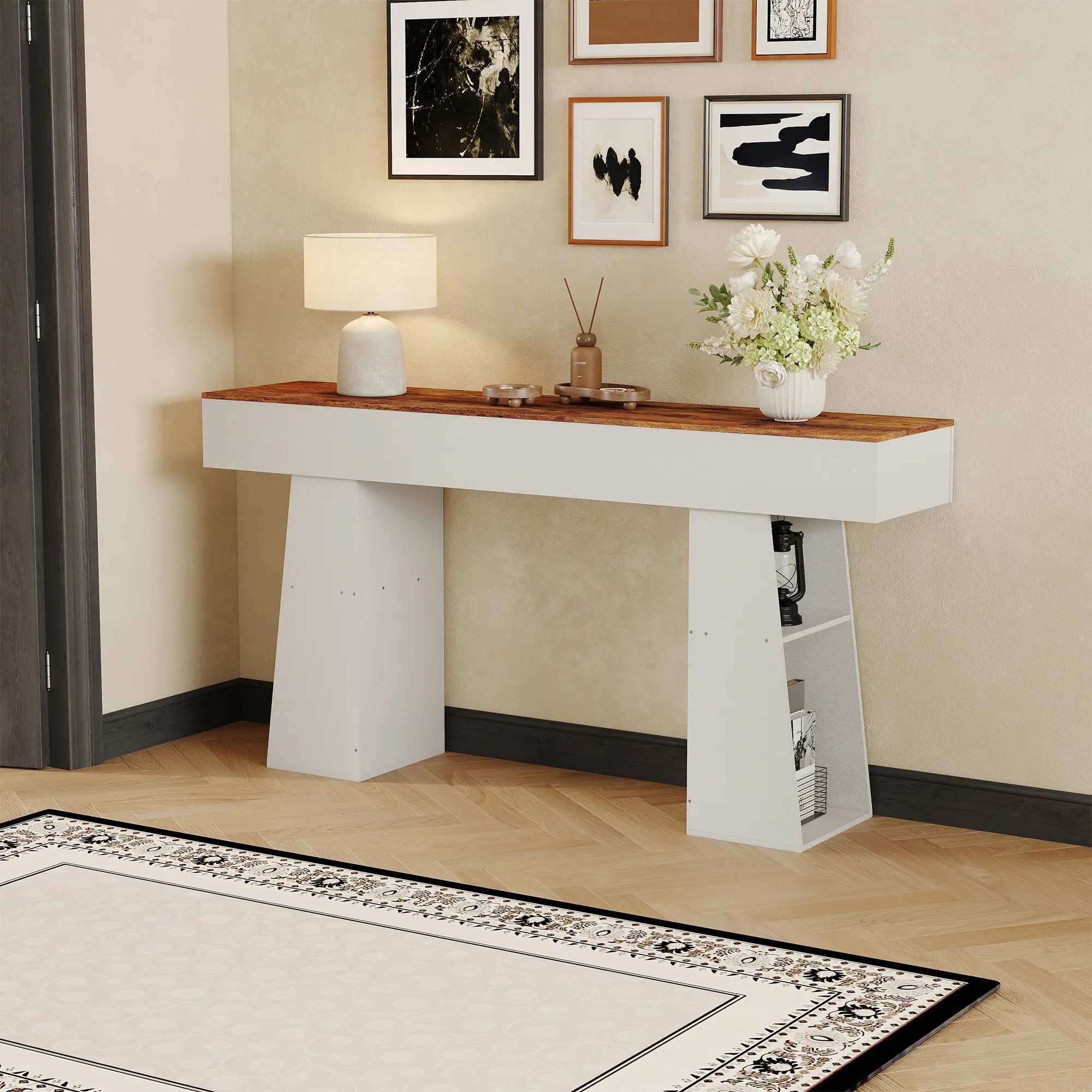 63" Entryway Table, Console Table for Entryway, Wood Sofa Table with Hidden Side Storage, Modern Sofa Table Behind The Couch for Living Room, Hallway