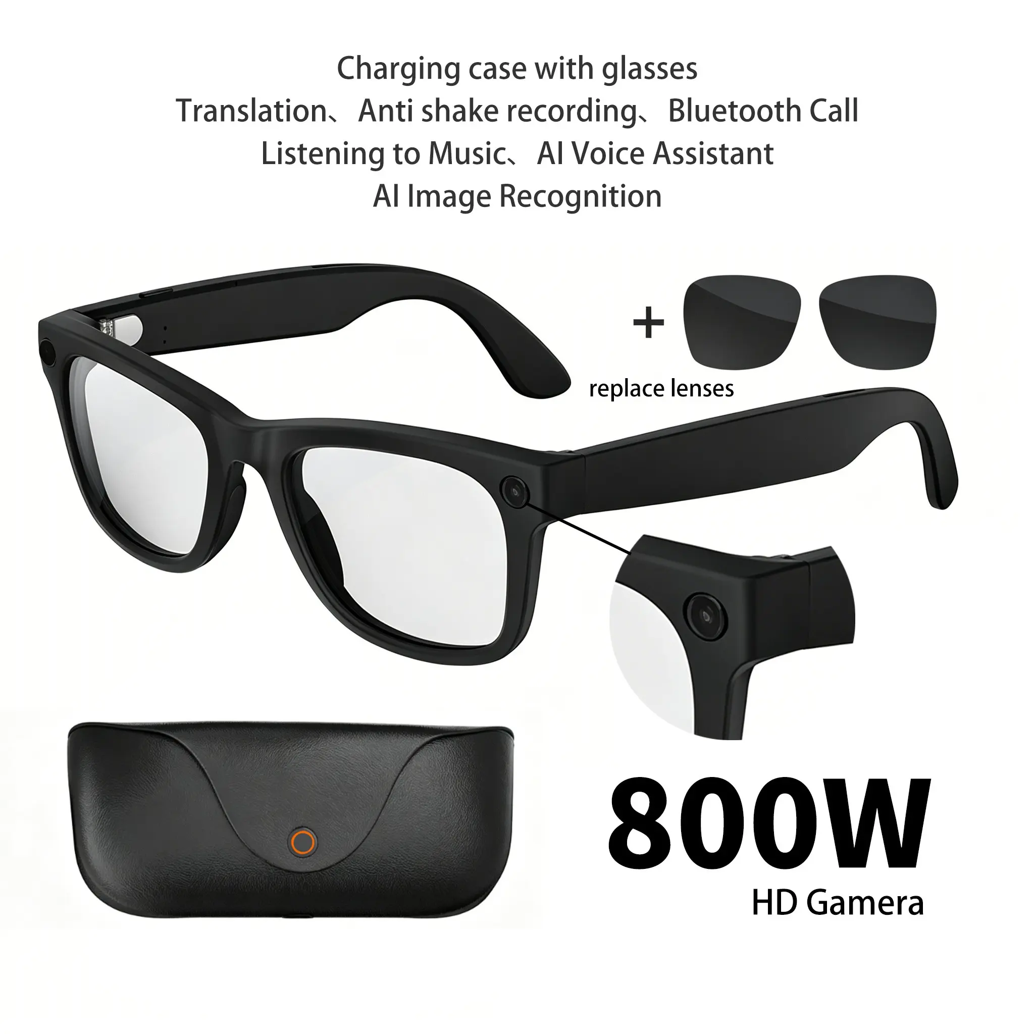2026 Upgrade Mt5 Ultra Smart Glasses, 800w HD Camera, 300mah Battery, Video Recording, Ai Photo Recognition, Bluetooth-compatible Translation, Men's Sunglasses, Sunglasses with Cameras