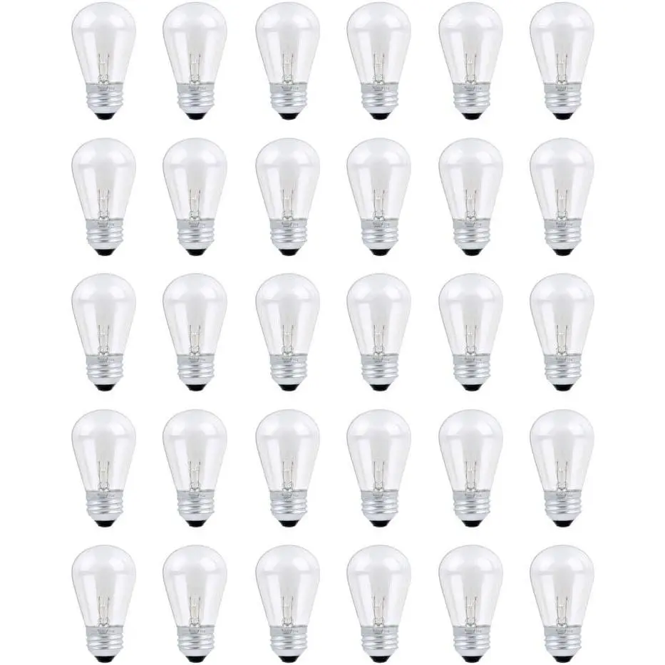30 Pack S14 Outdoor String Light Bulbs Set orange, 120V 11W Clear Outdoor Patio Vintage Light Shatterproof Bulbs