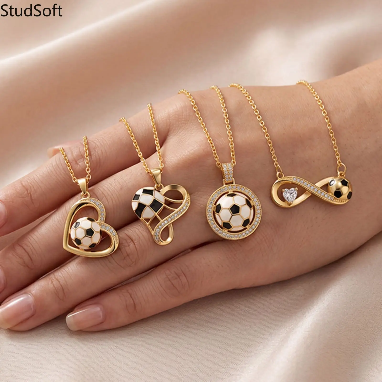 Casual Gold Soccer Infinity Necklace with Star Detail, Unisex Sports Jewelry, Retro Look Birthday Gift, Unisex Wear, Yes, Everyday Use, Football Fashion, Daily, Infinity Symbol, Pendant