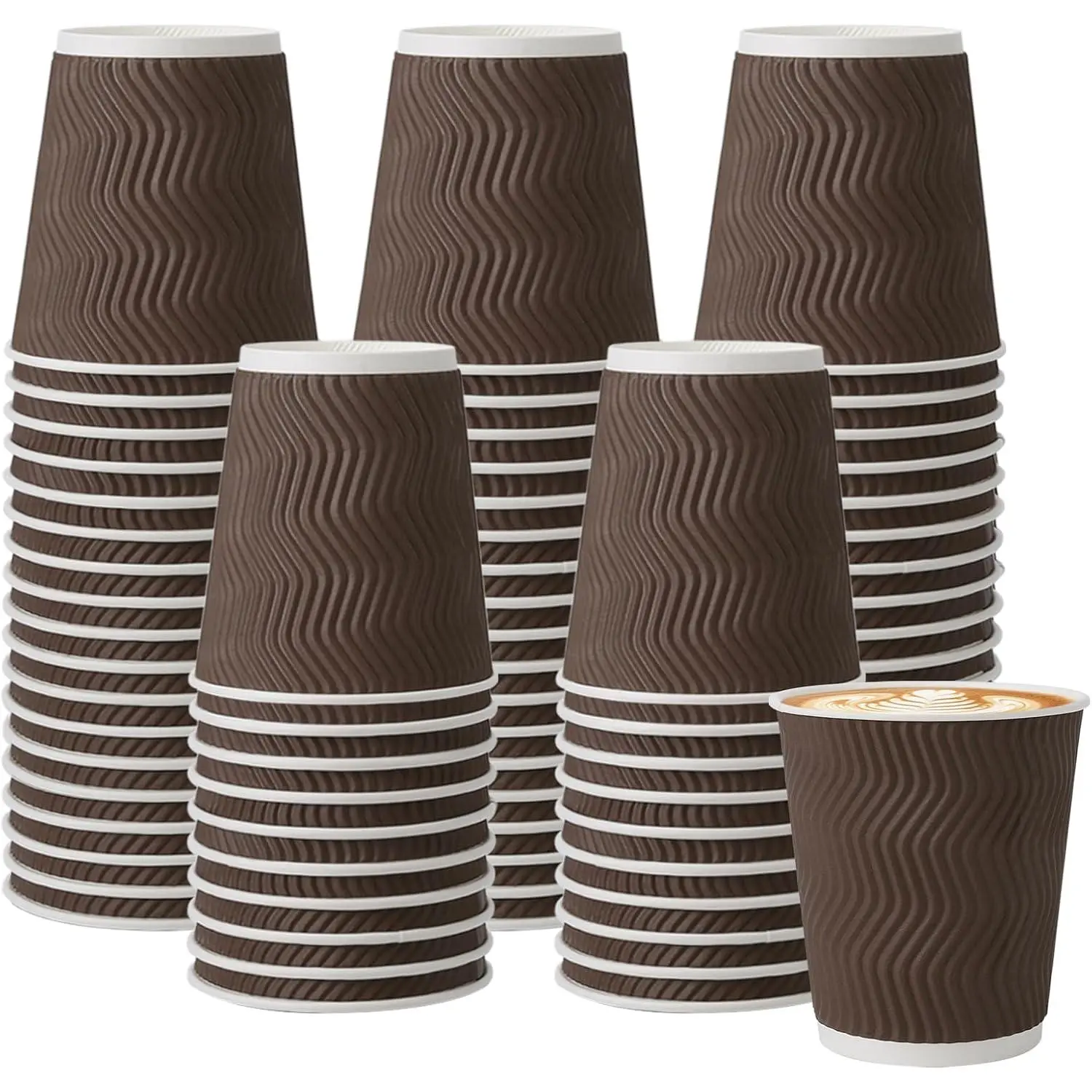 150 Pack 8 oz Coffee Cups, Insulated Disposable Hot Paper Cups | Corrugated  Wall Brown Leakproof Drink Cups No  for Hot/Cold Beverages, Office, , Travel, Cafe, Party, Picnic