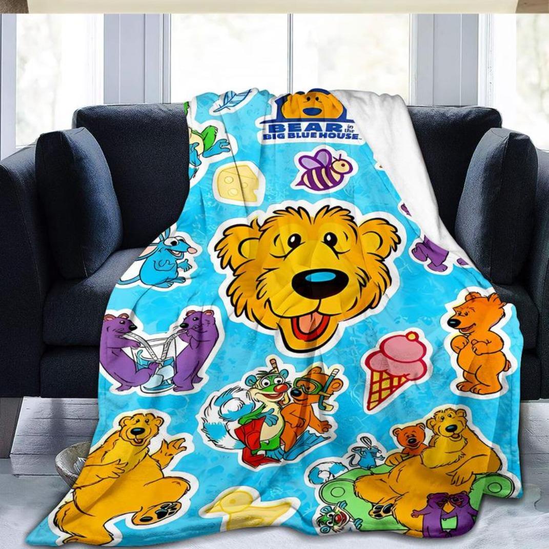 Soft Flannel Blanket Bear in the Big Blue House Cartoon Design, Cozy Throw for Living Room Office Sofa, Perfect Gift for All Seasons Thin Blanket Dream Workshop Soft Flannel Blanket Bear in the Big Blue House Cartoon Design, Cozy Throw for Living Room Office Sofa, Perfect Gift for All Seasons Thin Blanket Dream Workshop