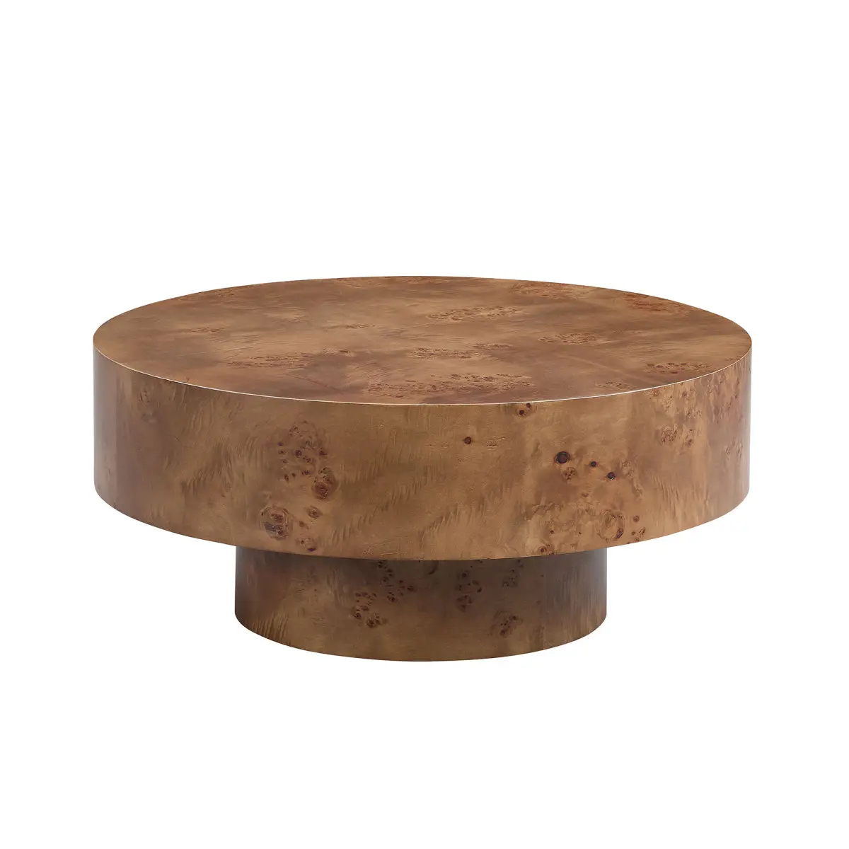 31.49'' Burl Wood Veneer Coffee table and Sturdy Pedestal for Living Room Office Apartment Walnut