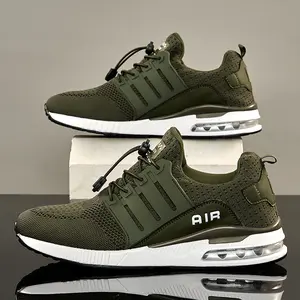 Men Air Cushion Running Sneakers 2026 Flyknit Breathable Mesh Shoes Large Size Unisex Sports Shoes Lightweight Cushioning Comfort Walking Casual Shoes