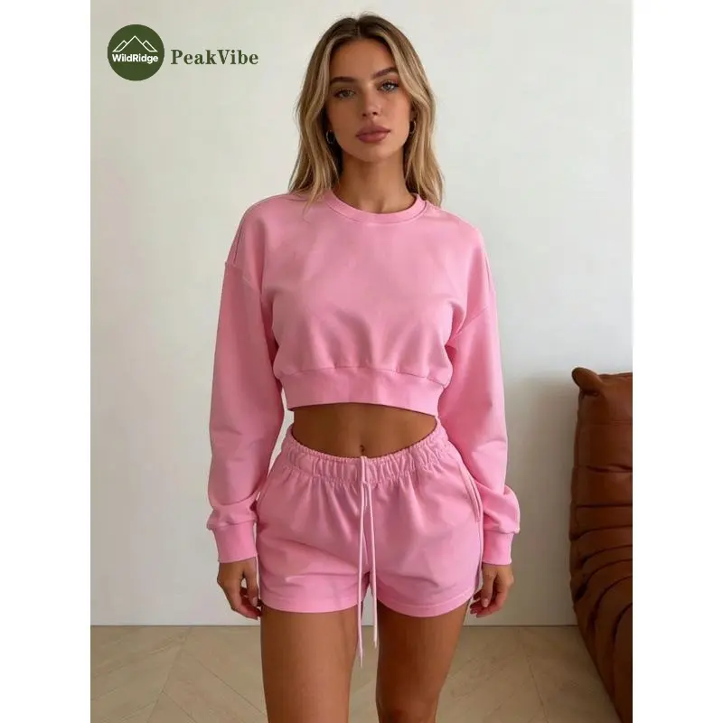 Hot-selling sweater set Women's round neck long-sleeved loose fashion sweater set Solid color simple versatile