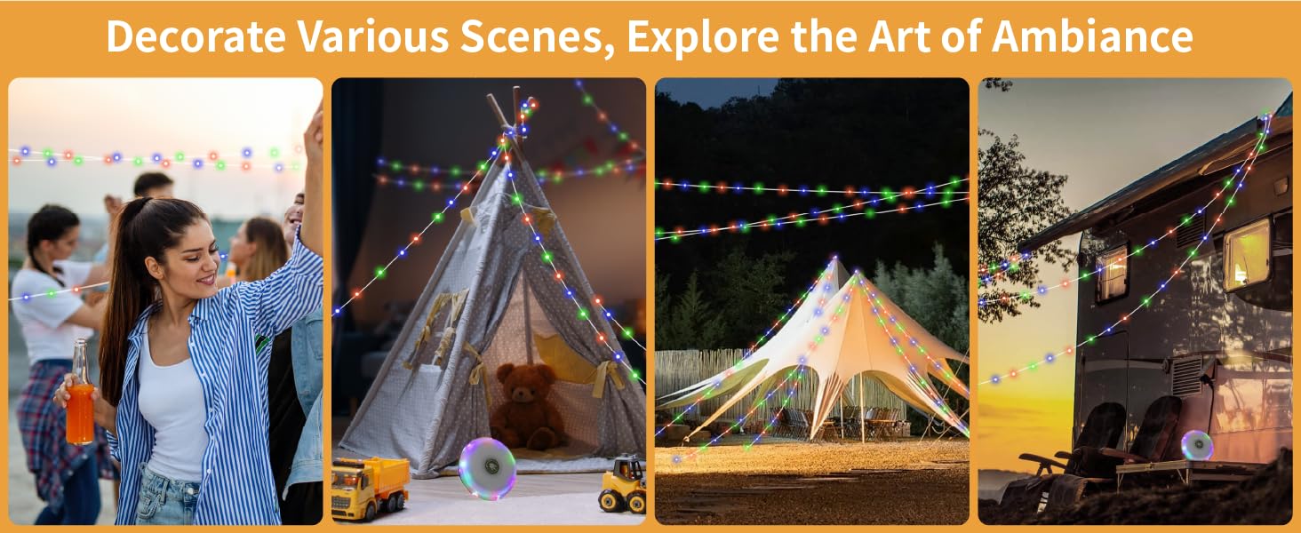 2 Pack Camping String Lights, 4 in 1 Quick Storage 32.9ft Rechargeable Tent Light String with 8 Lighting Modes, Hanging Waterproof Portable LED Lights for Outdoor, Patio, Awning, Party Essentials, Camping Accessories