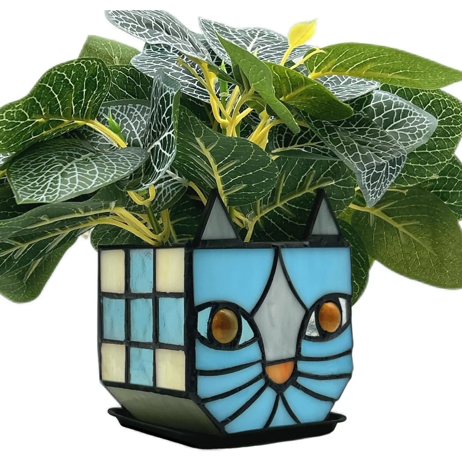 Stained Glass Blue  Planter, pots with Drainage Holes,  Flower Pot for Houseplants and ,Cute Blue   Lover  4.6x3x5.15 in