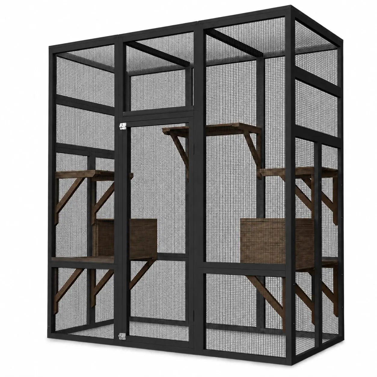Gaomon 2-in-1 Outdoor Walk-In Catio Enclosure & Wooden Cat House - Rust-Resistant Wire Mesh, Waterproof UV-Resistant Roof, 5 Platforms, 2 Rest Boxes - 70 in Outdoor Play Cage