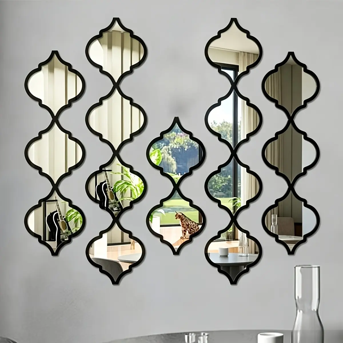 16pcs Moroccan Style Bathroom Decor, Unique Wall Decor, Bathroom Mirror and Makeup Mirror, Interlocking Mirror Wall Stickers, Acrylic Wall Sticker, Decorative Bathroom Mirror Suitable for All Rooms and Entryways