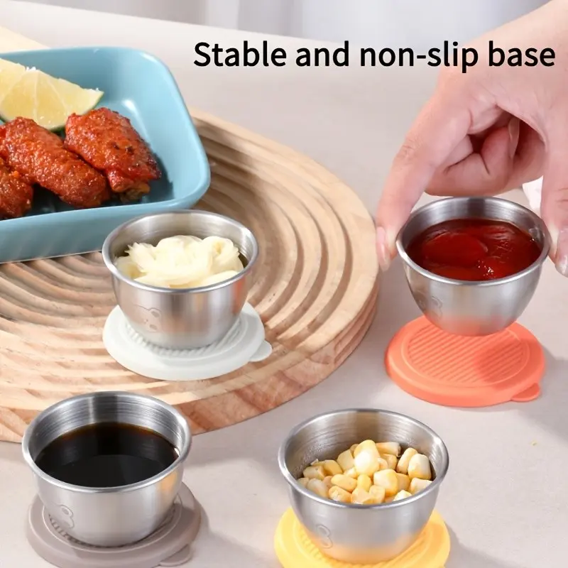 2/4/6 Pack 304 Stainless Steel Sauce Cups with Lids, Leak-Proof Mini Dip Bowls, Ideal for Ketchup, Soy Sauce, Salad Dressing, Kitchen, Restaurant, Picnic