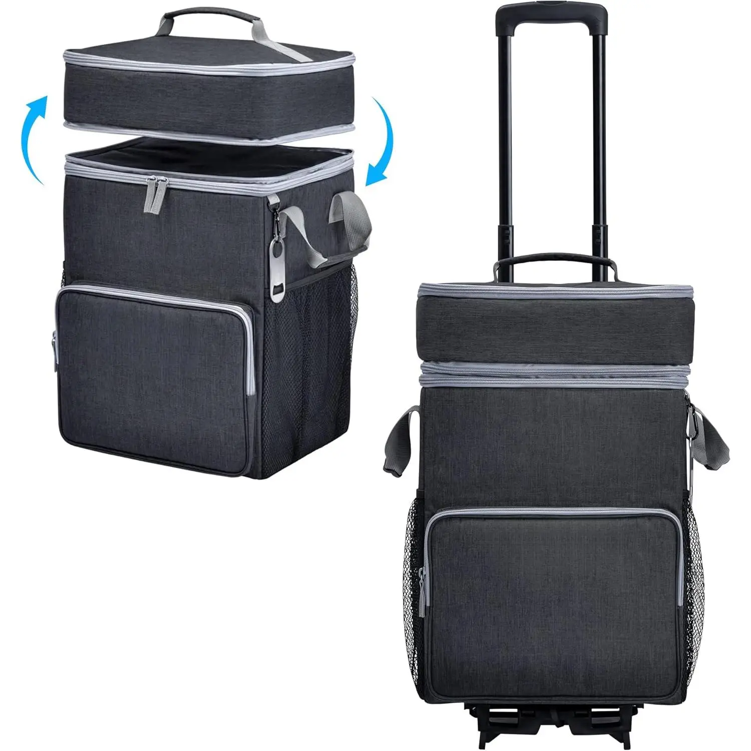 High-Capacity 72-Can Rolling Soft Cooler Bag, Leakproof Insulated Food-Grade EVA Cooler with Wheels, Detachable Handle, Mesh Pockets, Collapsible for Beach, Camping, Patio Outdoor Use, Portable, Water Resistant