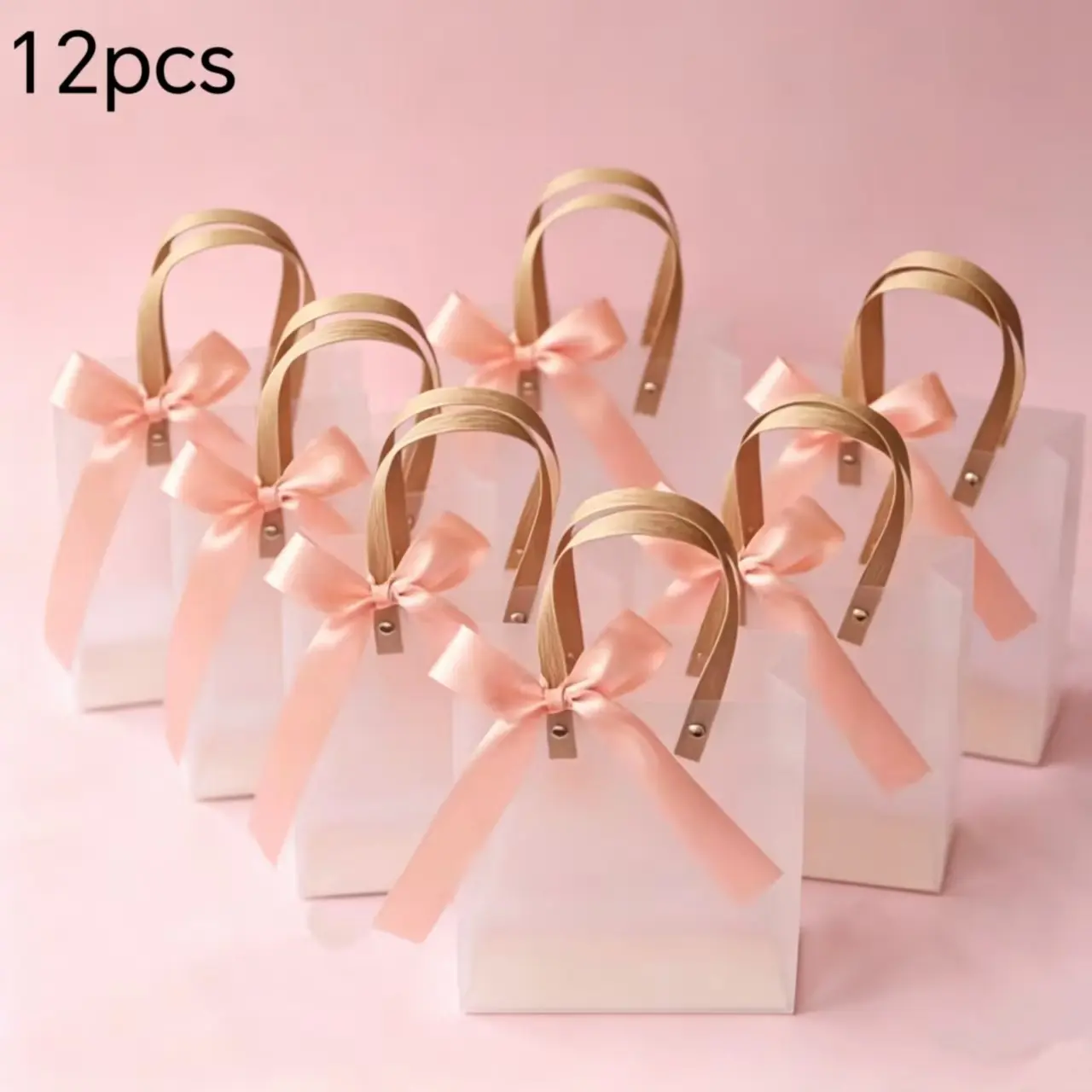 Gift For Her/Him 12pcs Bags (Including 12 Ribbons) Transparent Tote Bags Suitable for Weddings, Valentine'S Day, Butterfly Day Gift Bags, Bridesmaids' Favorite Birthday Packaging, Plastic Gift Bags, Shopping Bags, Jewelry Rings, Necklaces